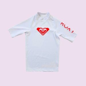 Roxy: White and Pink, Graphic Rash Guard.